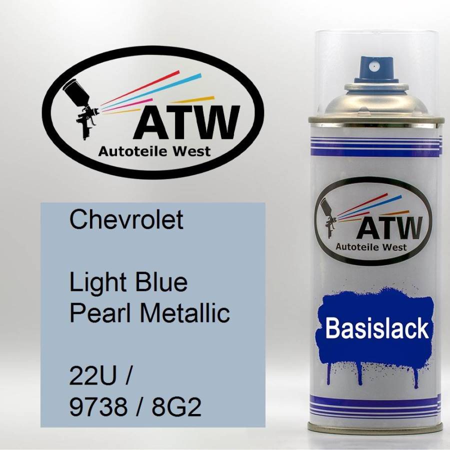 Chevrolet, Light Blue Pearl Metallic, 22U / 9738 / 8G2: 400ml Sprühdose, von ATW Autoteile West.